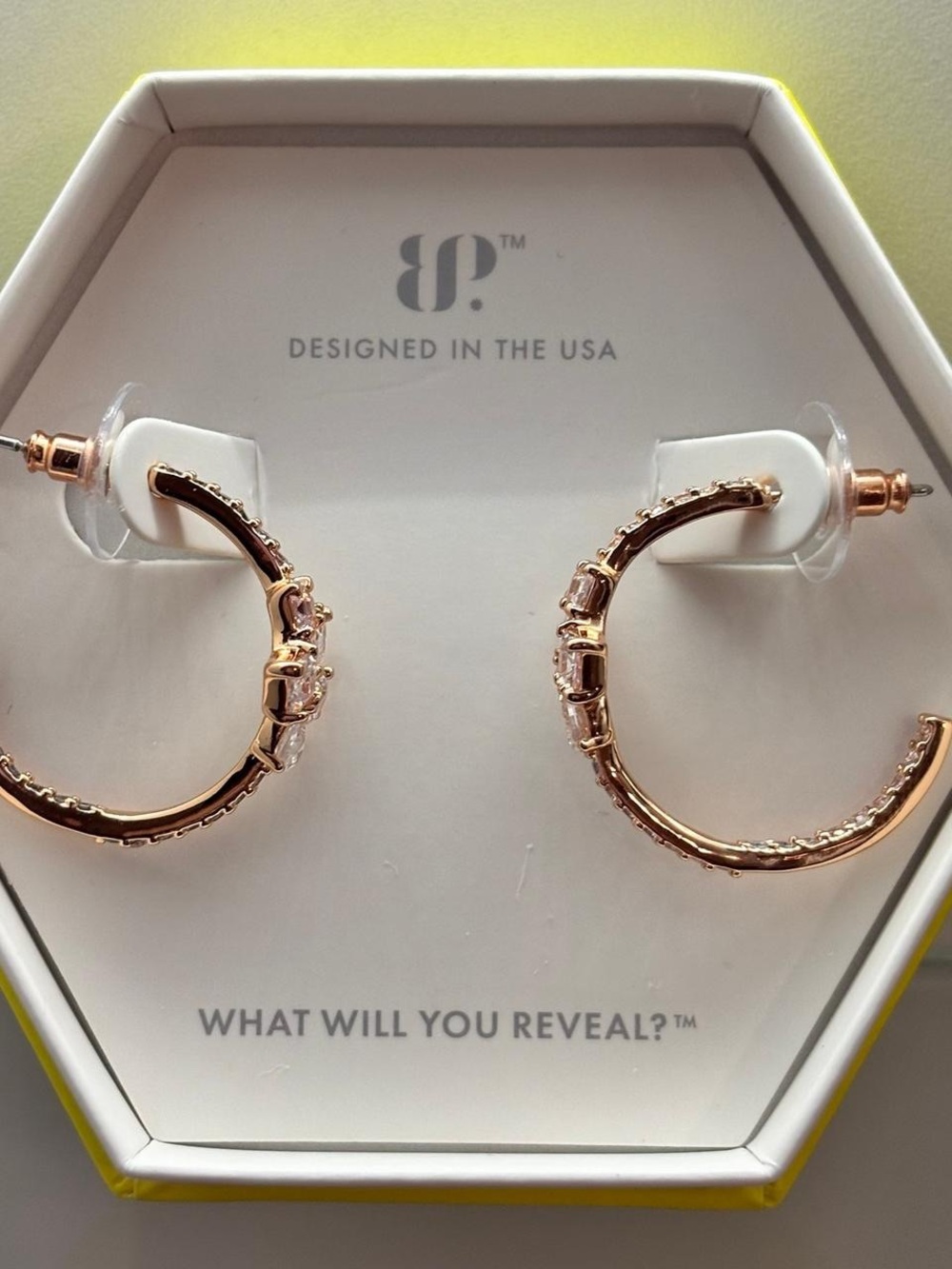 Rose Gold Crystal Hinge Hoop Earrings - Designed in the USA